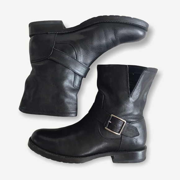 Frye Veronica Pull On Black Leather Short Booties - Picture 9 of 16